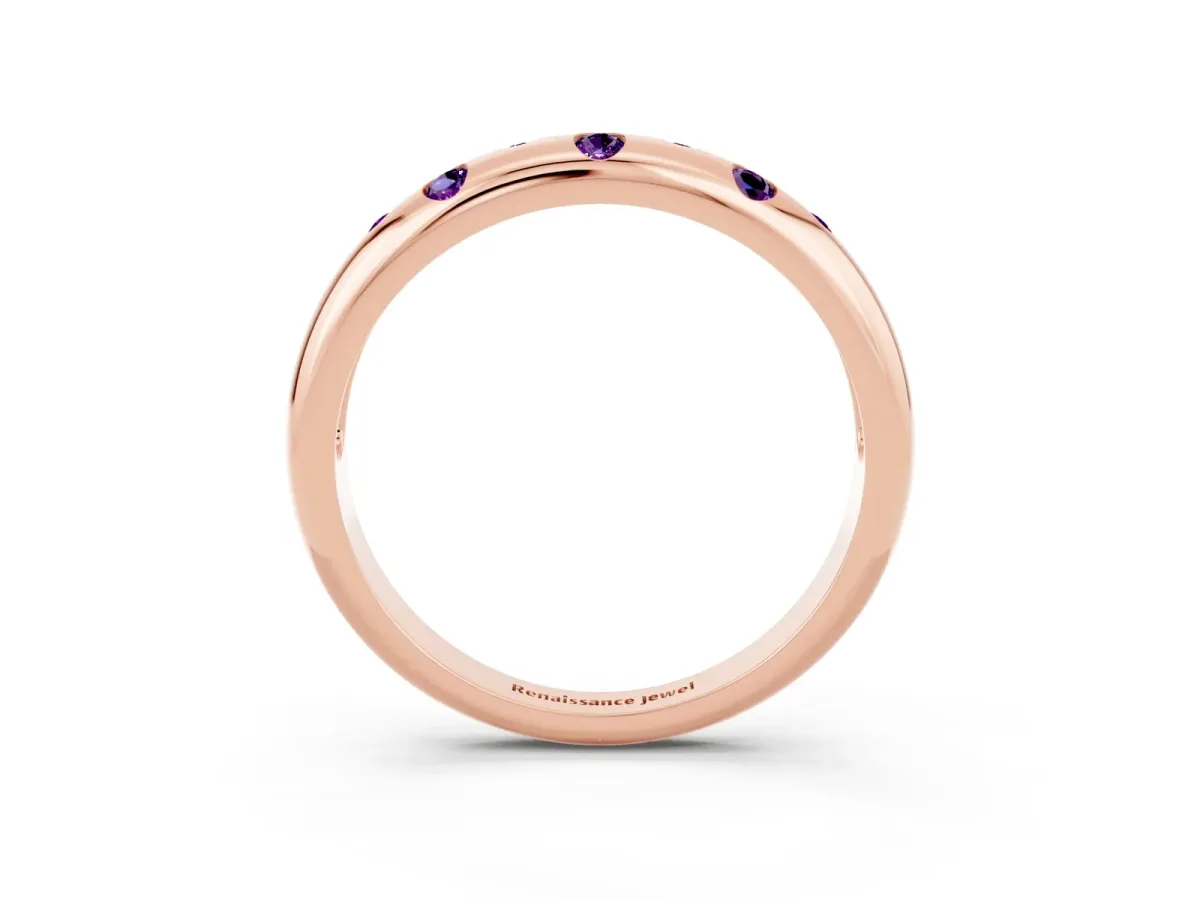 Round Amethyst Flush-Set Comfort Fit Band Rose gold