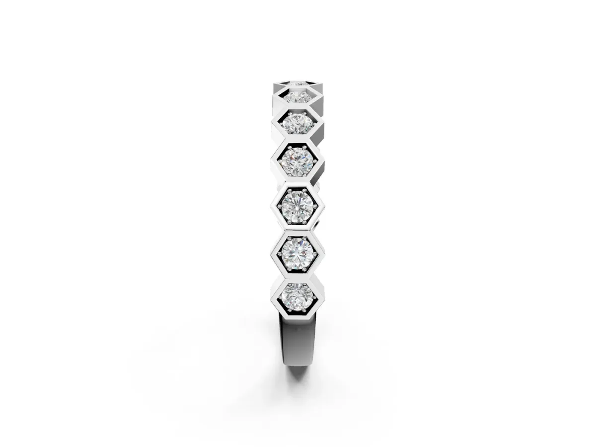Hexagon Pave Diamond Eternity Band with Bezel Setting Silver