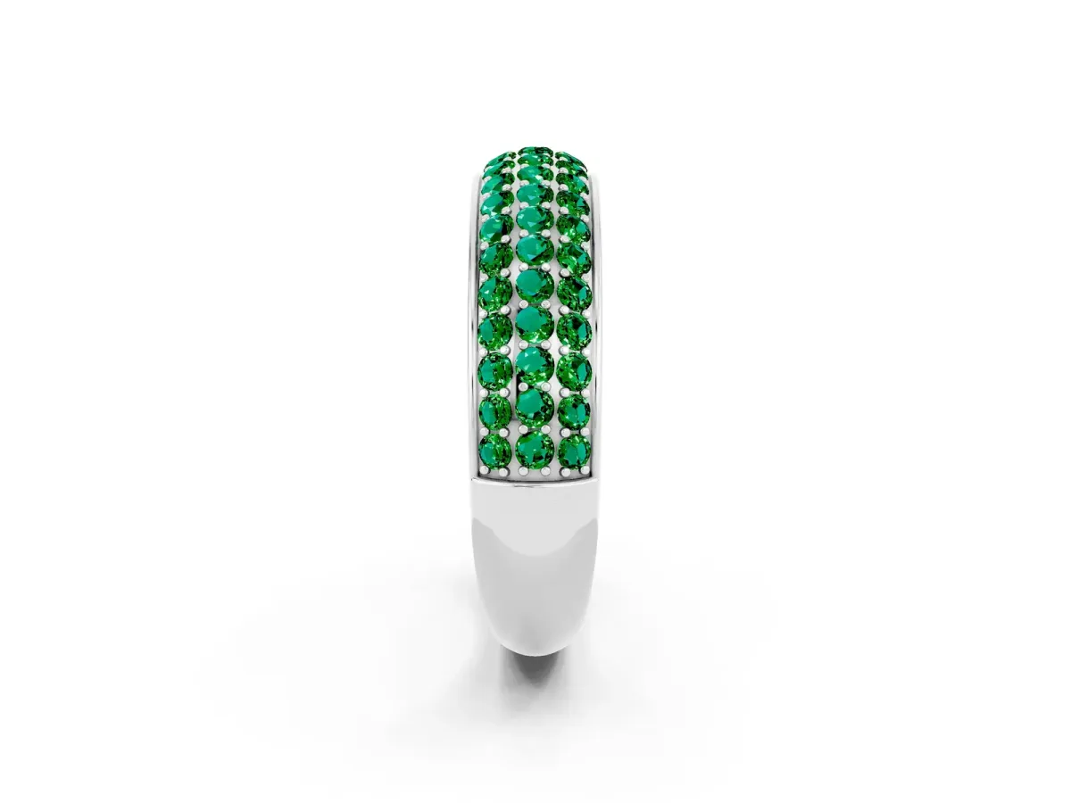 Three-Row Round Emerald Eternity Band with Shared Prong Setting Platinum