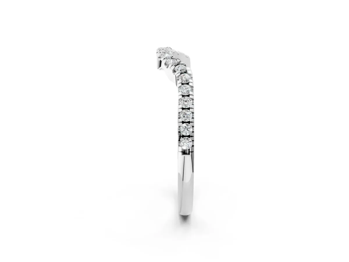 Round Diamond Pavé-Set Contoured Wedding Band Silver