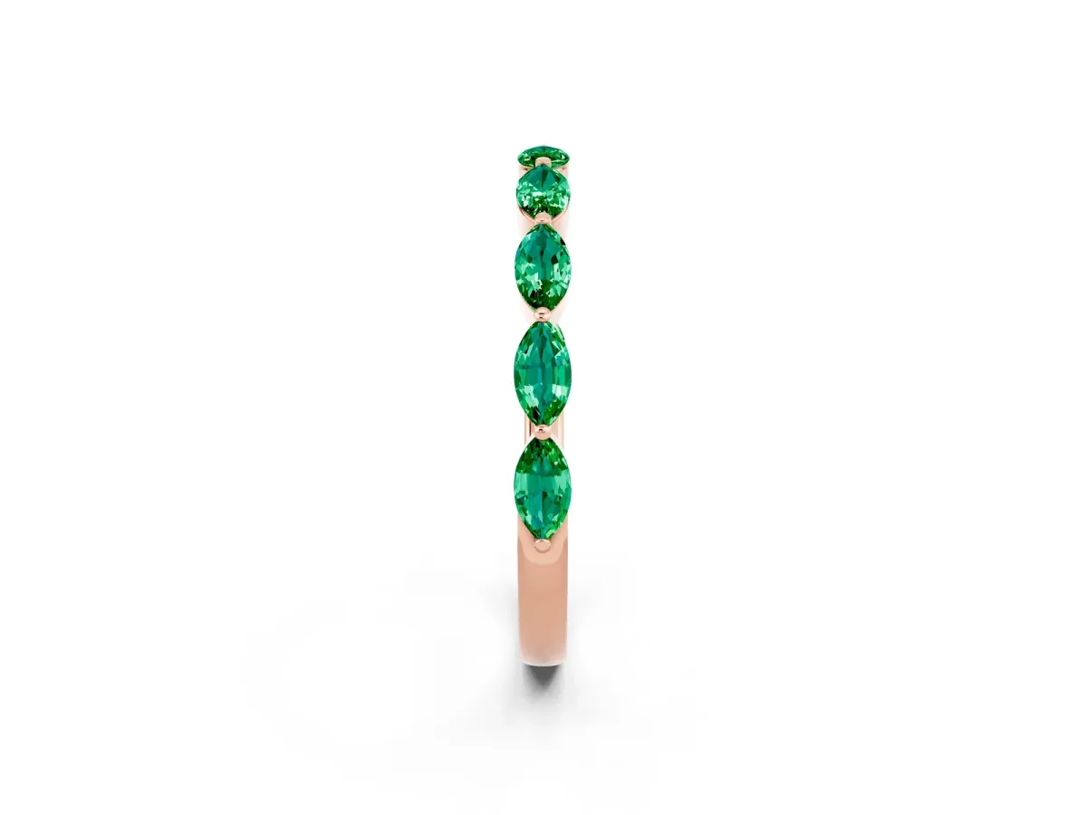 Marquise Emerald Half Eternity Band with Prong Setting Rose gold
