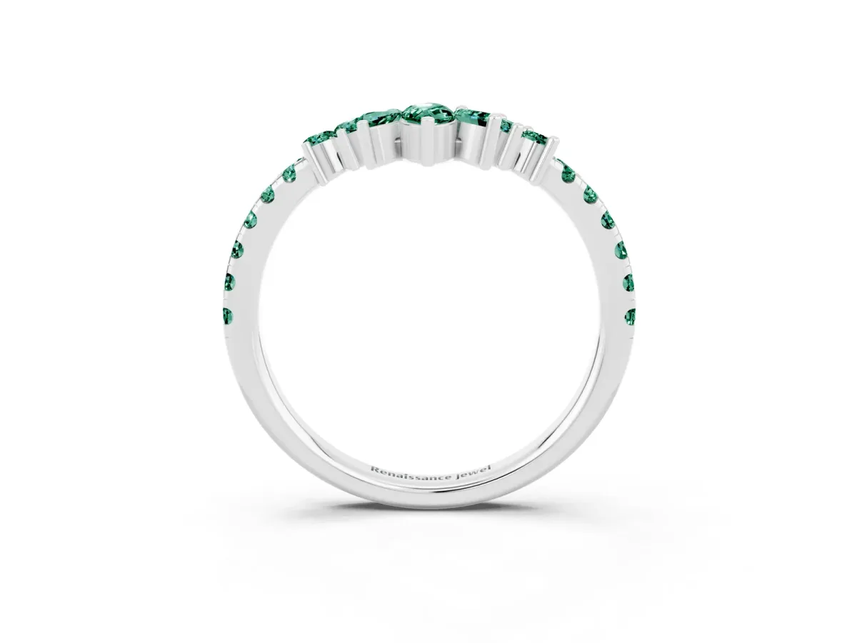 Chevron Marquise and Round Green Sapphire Open Band with Prong Setting Silver