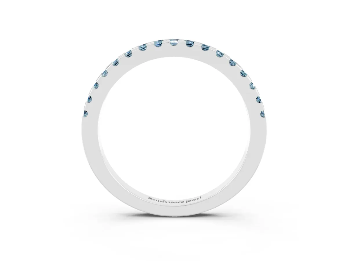Round Aquamarine Pavé Set Eternity Band with Micro Prong Setting Silver
