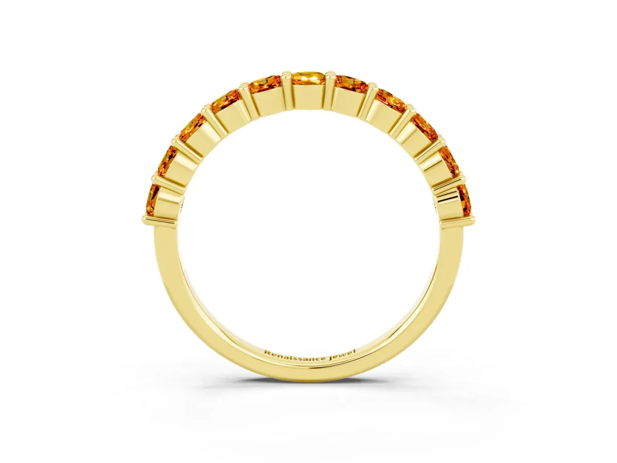 Round Citrine Half Eternity Band with Prong Setting Yellow gold