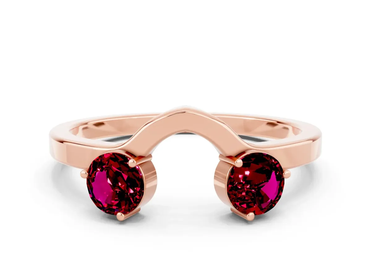 Dual Round Garnet Open Band Ring with Prong Setting Rose gold