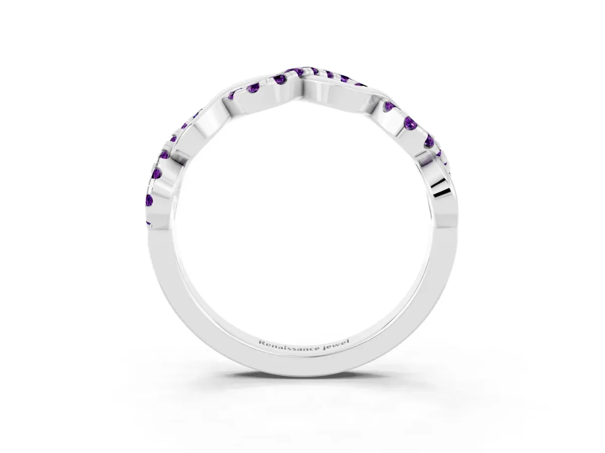 Twist Infinity Round Amethyst Band with Pavé Setting White gold