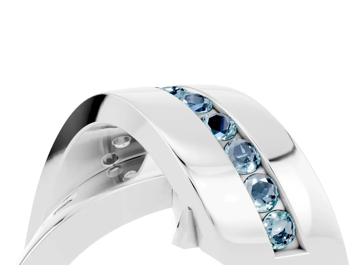 Pavé Round Aquamarine Crossover Band with Channel Setting Silver