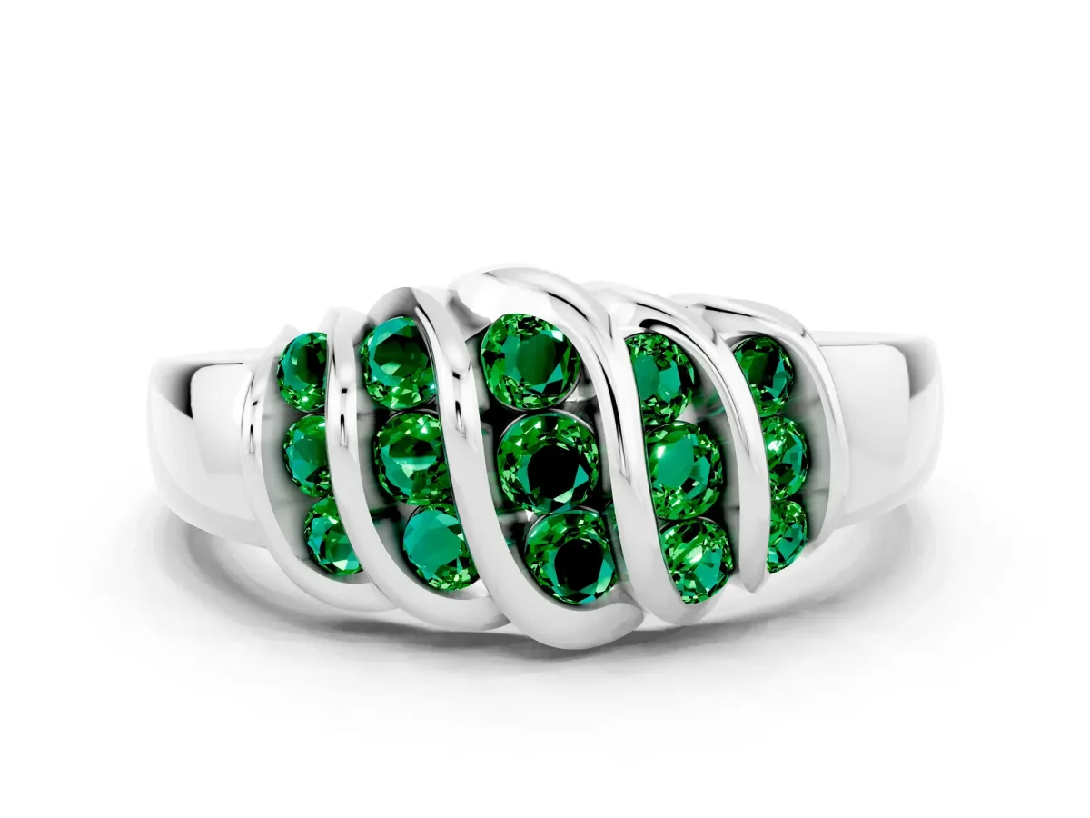Round Emerald Multi-Row Crossover Band White gold