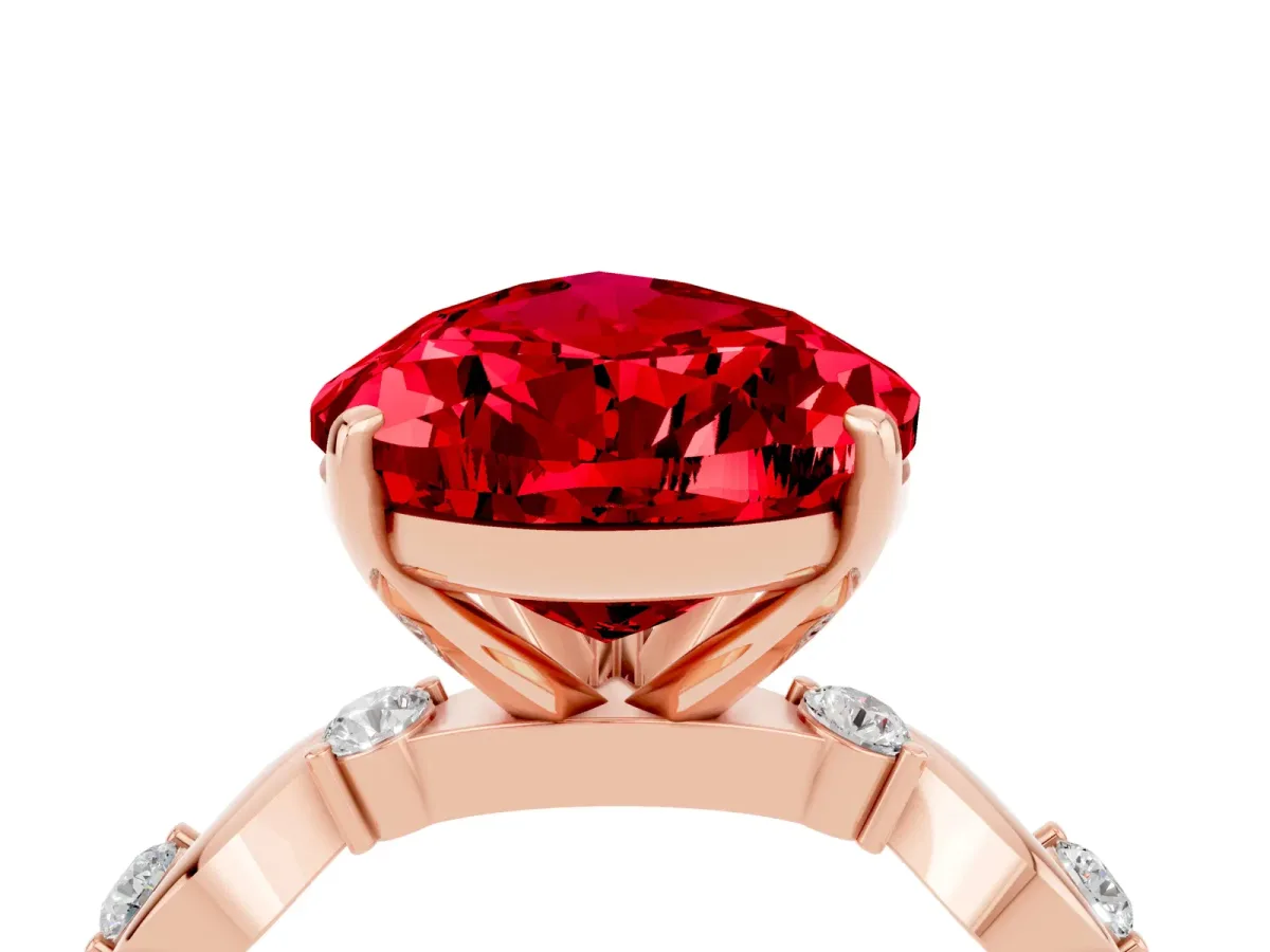 Pear Cut Ruby Solitaire Twisted Band with Round Accents and Prong Setting Rose gold