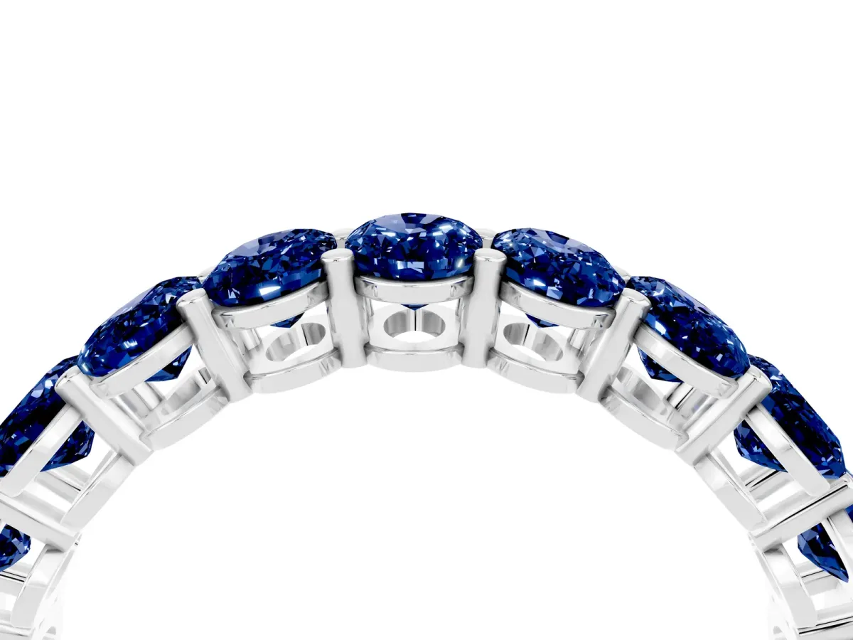 Oval Cut Blue Sapphire Eternity Band with Shared Prong Setting Platinum