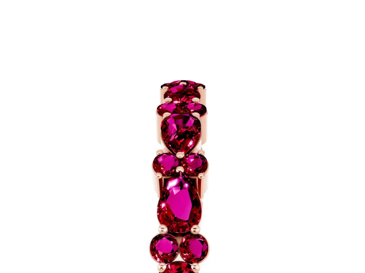 Pear and Round Garnet Wedding Band Rose gold
