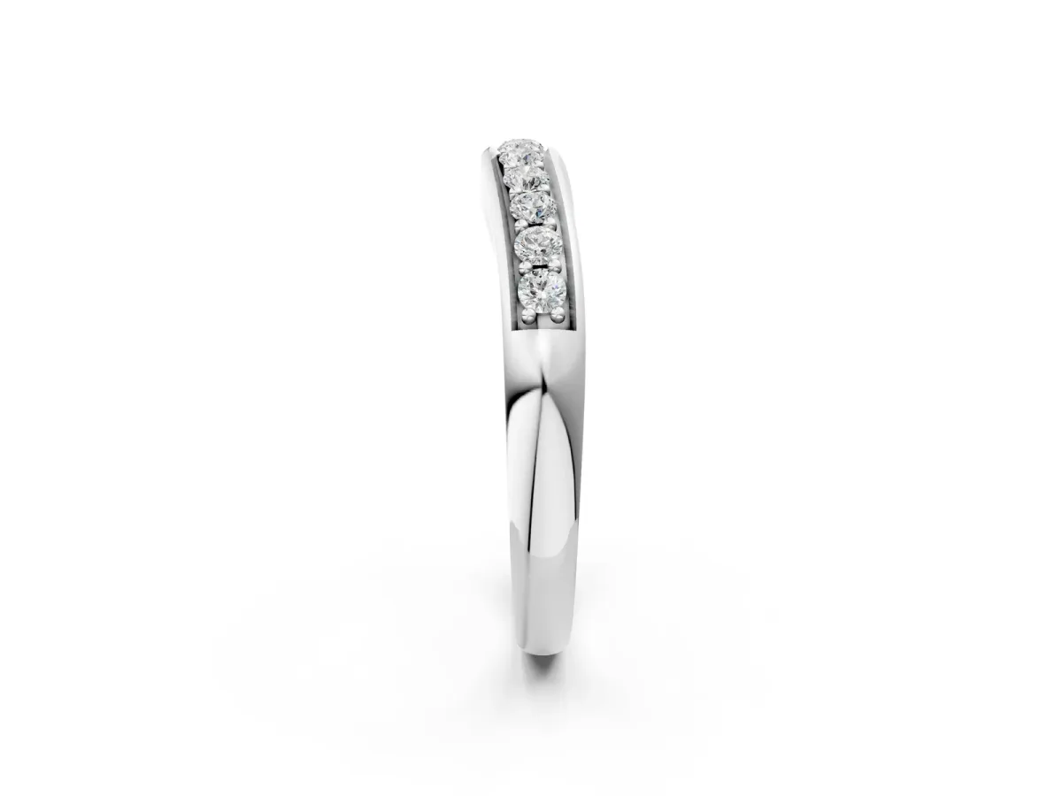 Channel Set Round Diamond Curved Band Silver