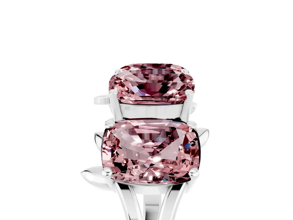 Emerald Cut Morganite Prong-Set Half Eternity Band Platinum