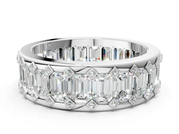 Emerald Cut and Round Diamond Eternity Mens Band Platinum