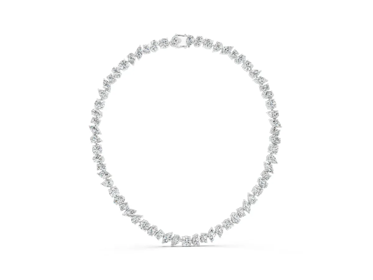 Mixed Shape Diamond Tennis Necklace Silver
