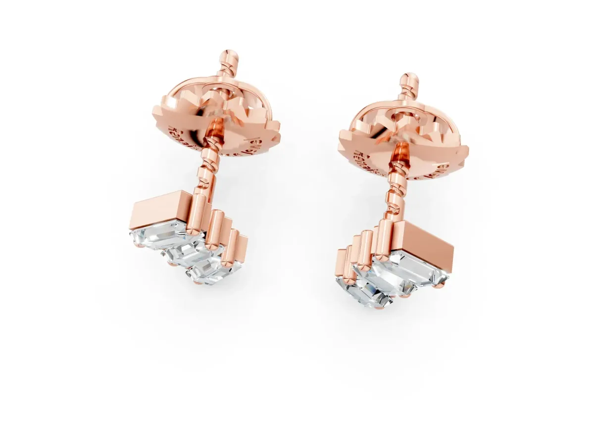 Baguette Diamond Three-Stone Stud Earrings Rose gold