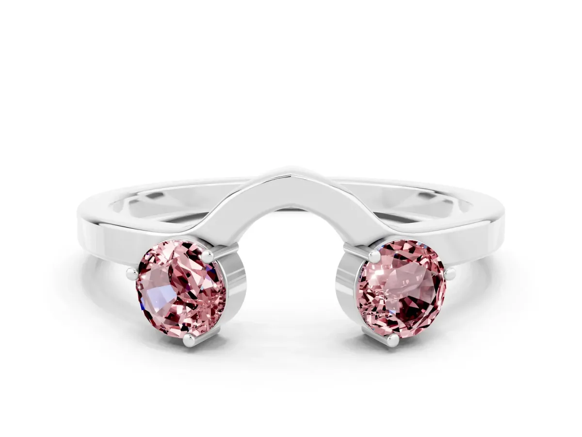 Dual Round Morganite Open Band Ring with Prong Setting Silver