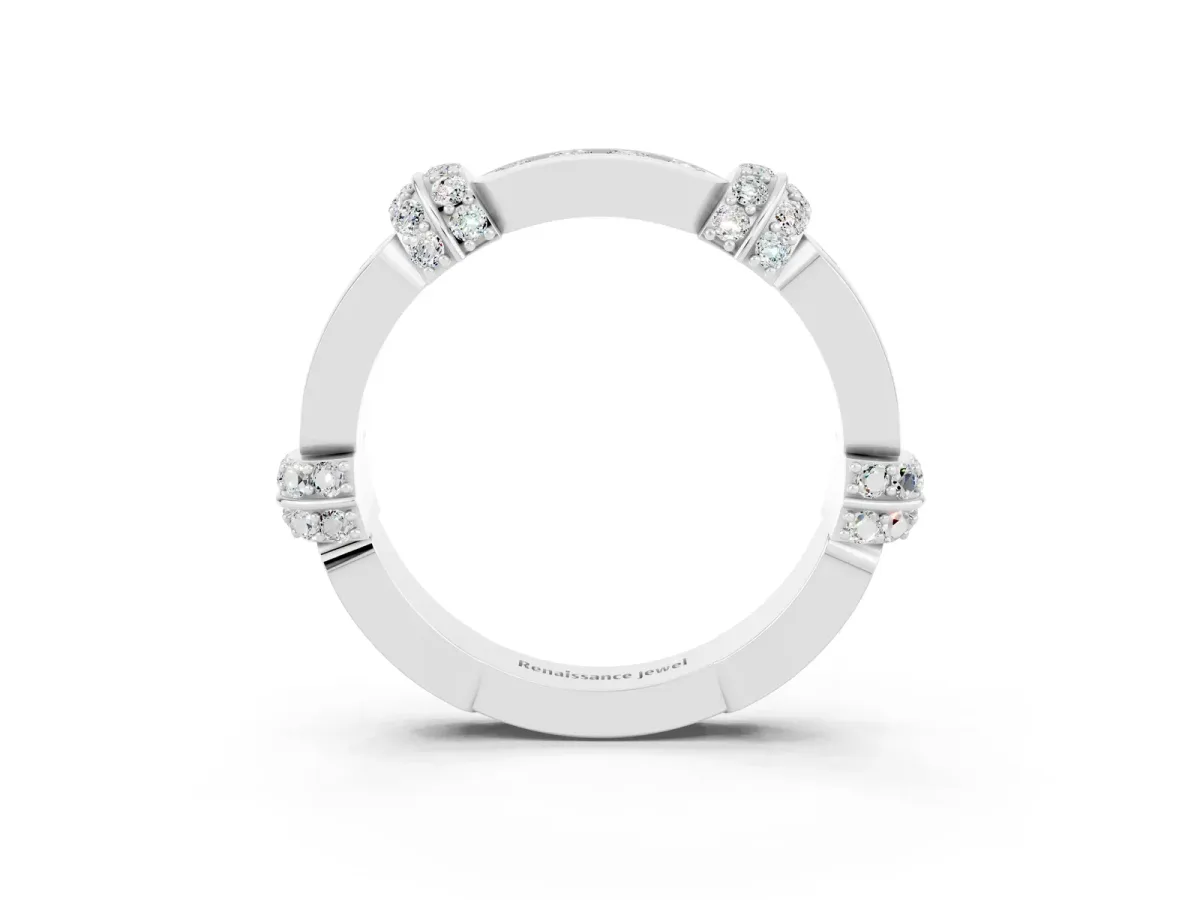 Pavé Round Moissanite Link Band with Bezel Setting Silver
