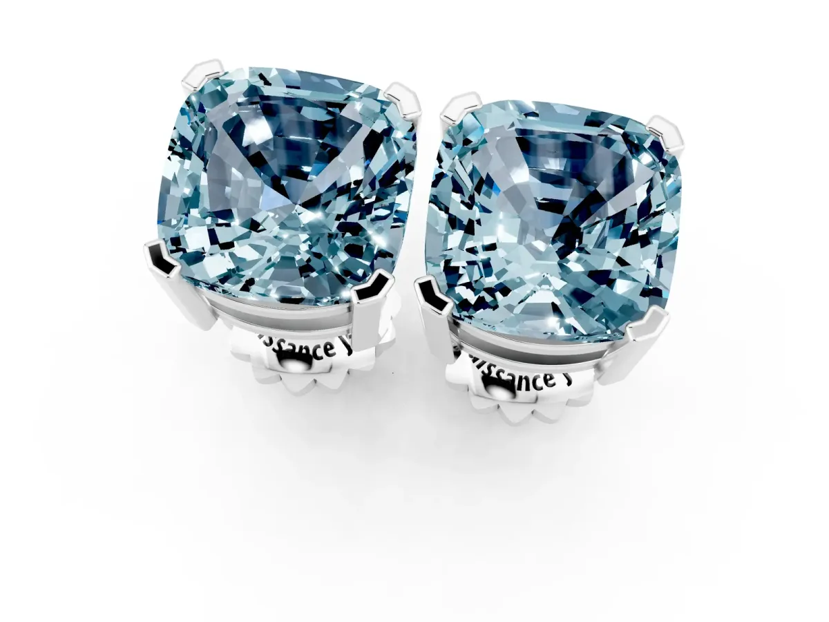 Cushion Cut Aquamarine Stud Earrings Platinum