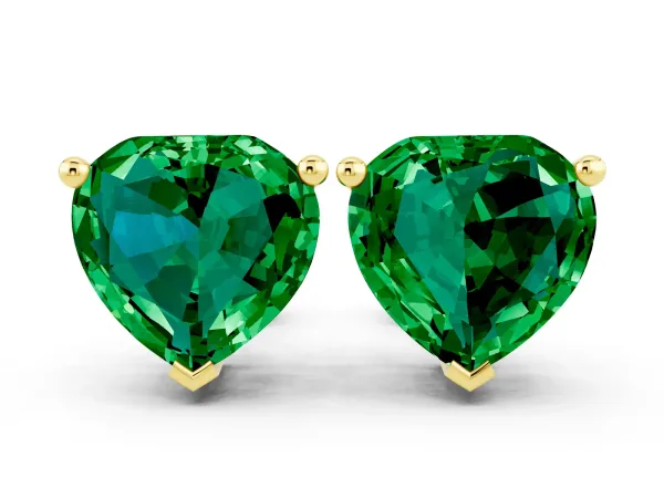 Heart Cut Emerald Stud Earrings Yellow gold