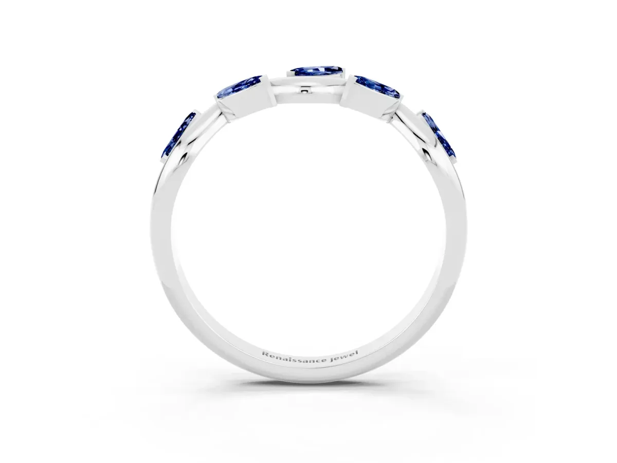 Marquise Blue Sapphire Twisted Band with Prong Setting Silver