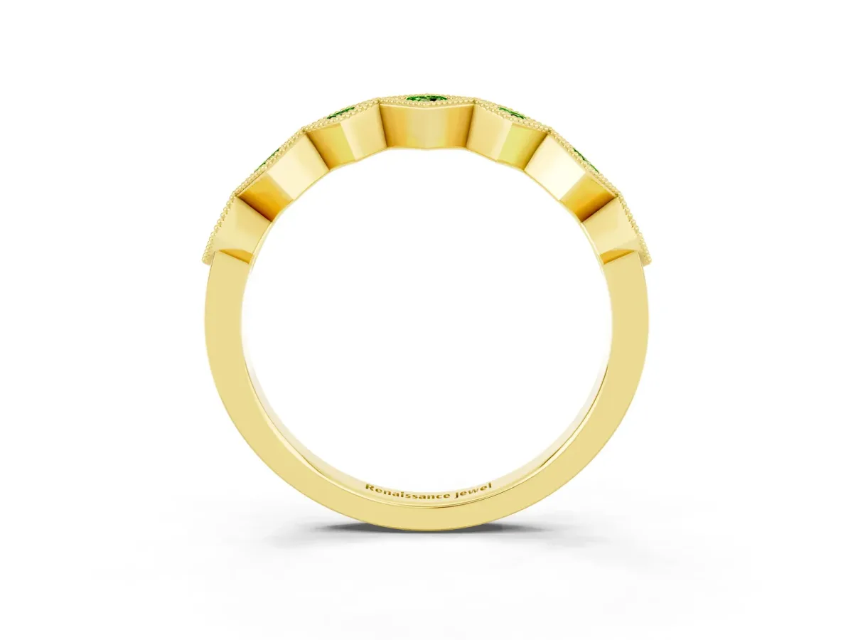 Milgrain Square Bezel Round Peridot Chevron Band Yellow gold