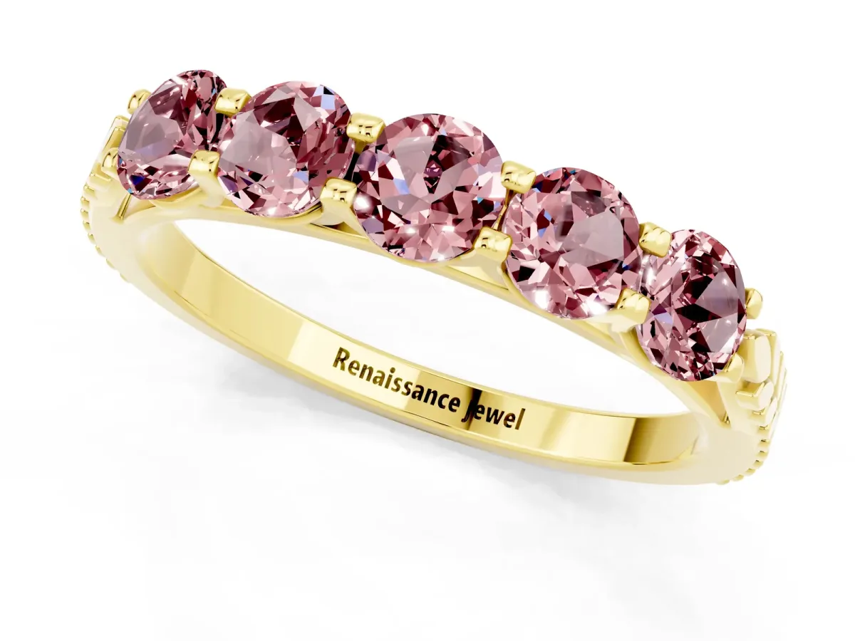 Five-Stone Round Morganite Prong-Set Band Yellow gold