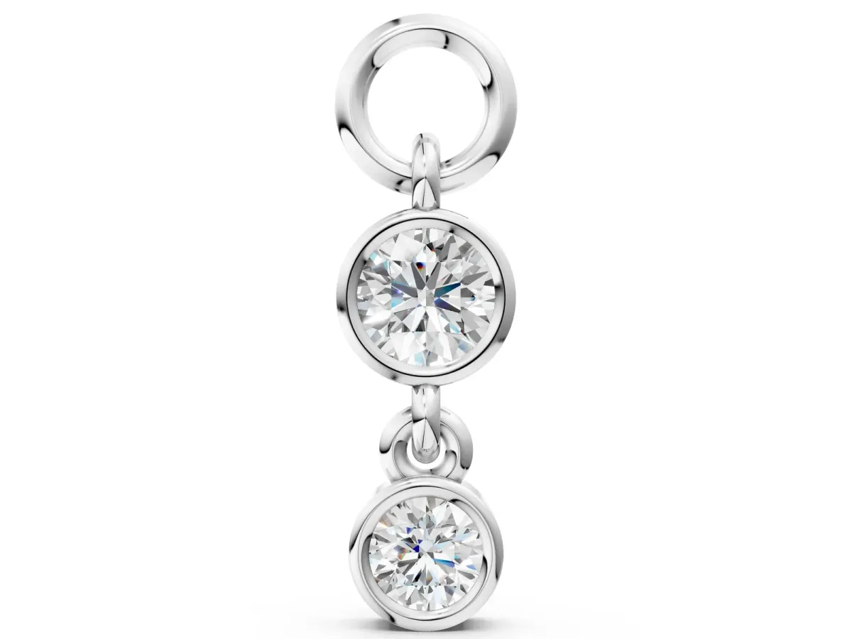 Round Diamond Double Drop Huggie Charm White gold