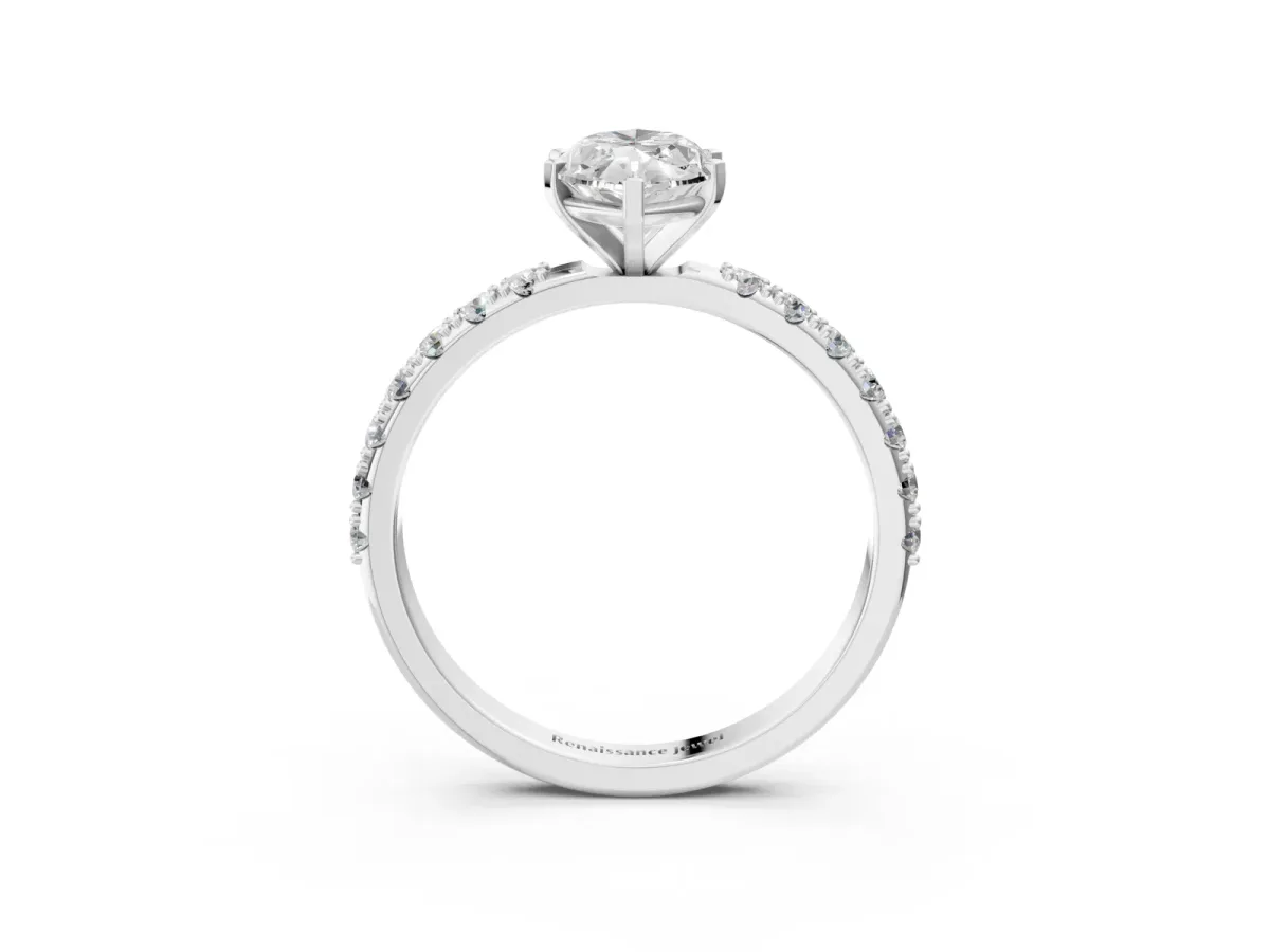 Marquise Cut Diamond Solitaire Pavé Band with Four-Prong Setting Silver
