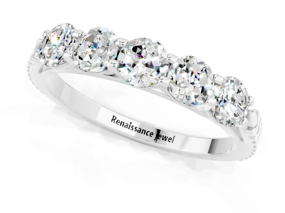 Five-Stone Round Moissanite Prong-Set Band Silver