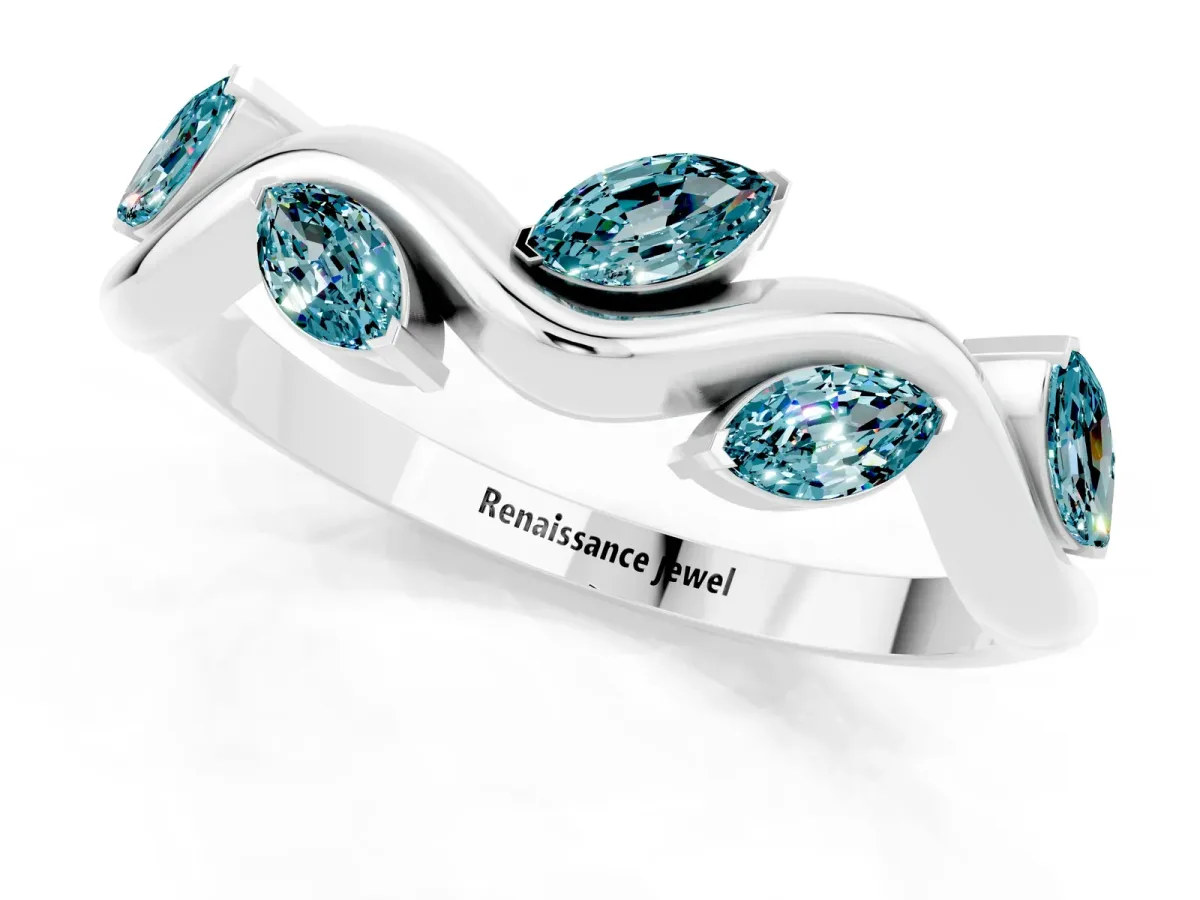 Marquise Blue Topaz Twisted Band with Prong Setting White gold
