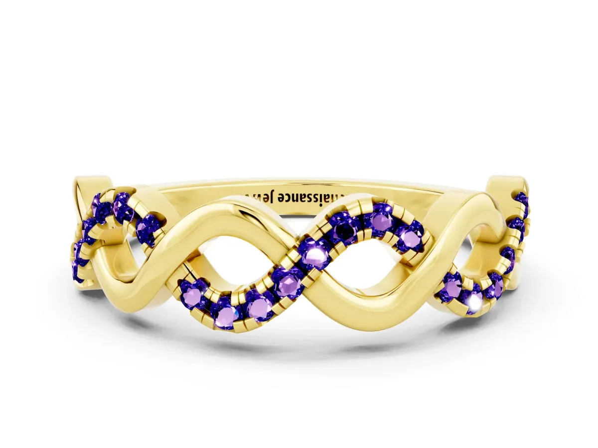 Twist Infinity Round Tanzanite Band with Pavé Setting Yellow gold