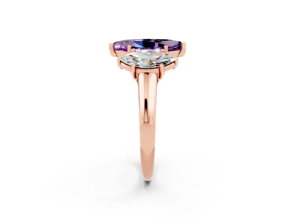 Three-Stone Marquise Cut Amethyst Engagement Ring with Prong Setting Rose gold