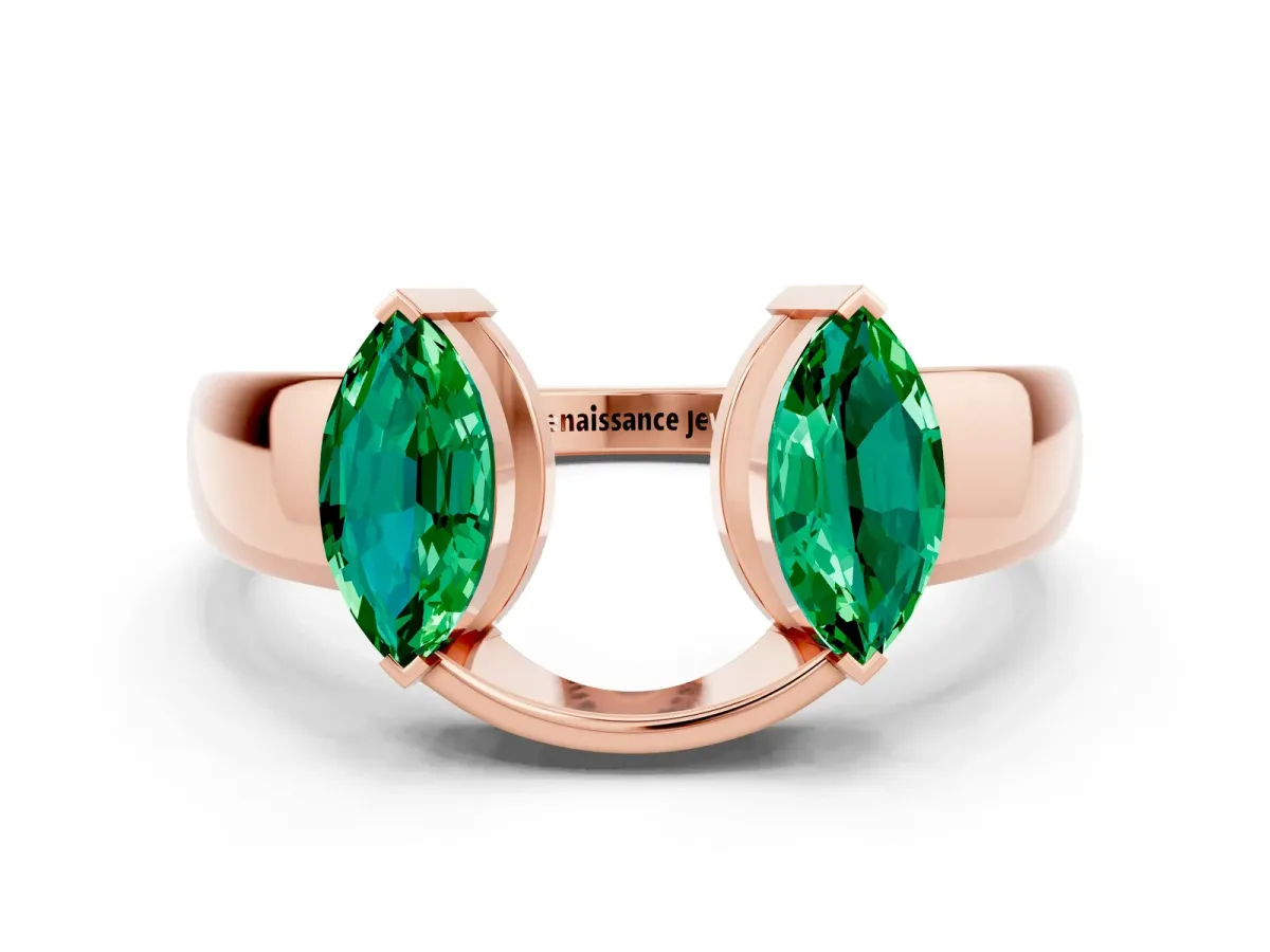 Marquise Emerald Open Band Ring with Tension Setting Rose gold