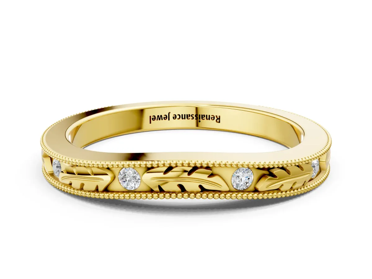 Milgrain Bezel Set Round Diamond Eternity Band Yellow gold