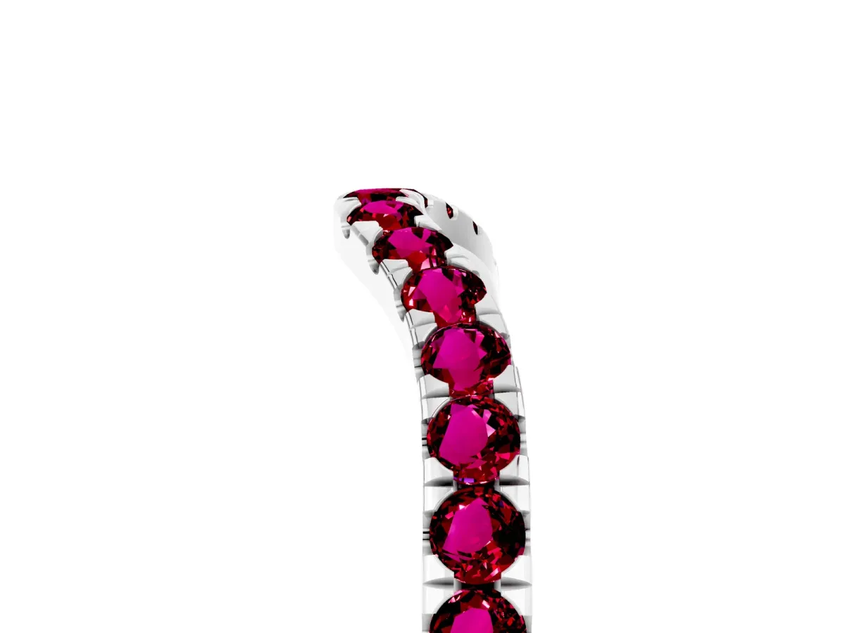 Curved Pavé Round Garnet Wedding Band with Shared Prong Setting Silver