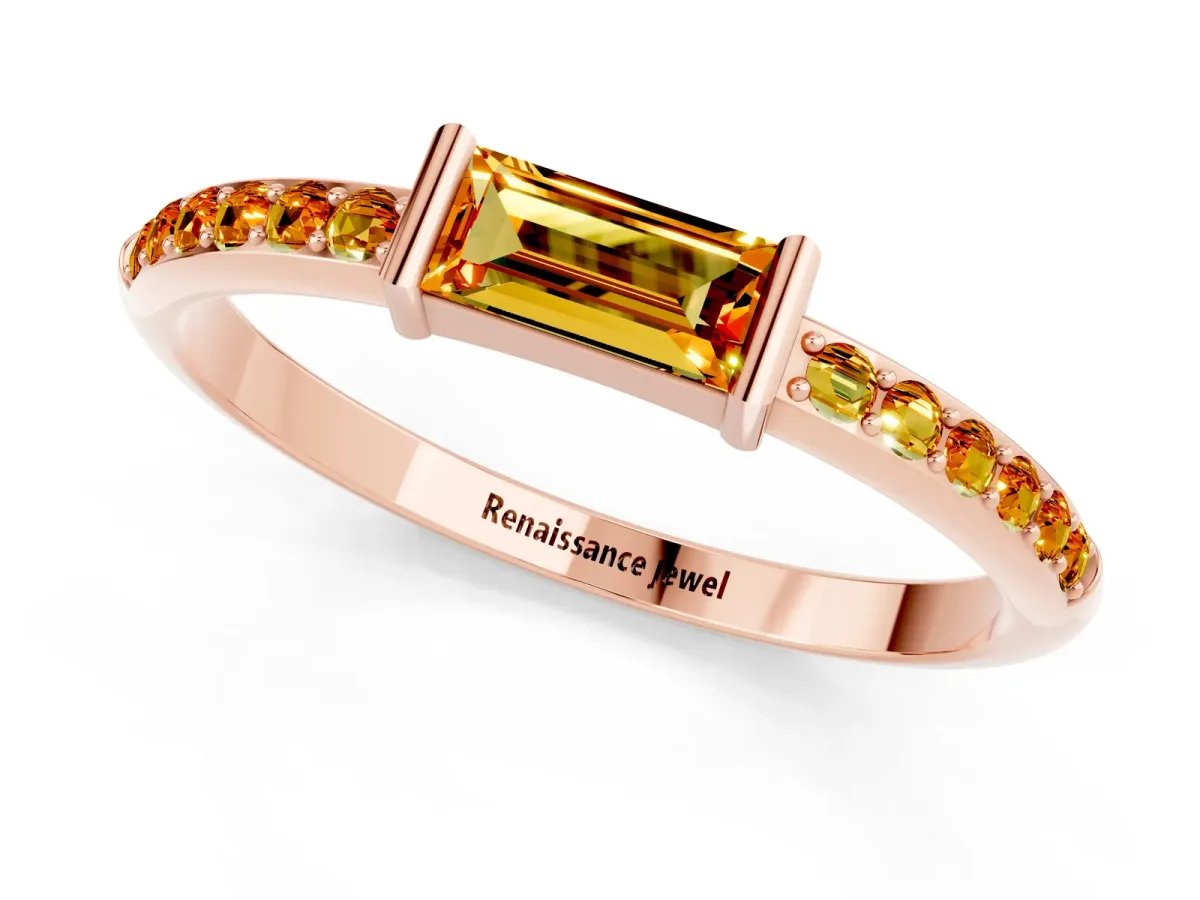 Baguette Citrine Pavé Band with Bar Setting Rose gold