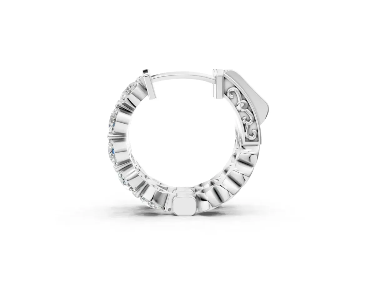 Round Brilliant Diamond Inside-Out Hoop Earrings with Shared Prong Setting Silver