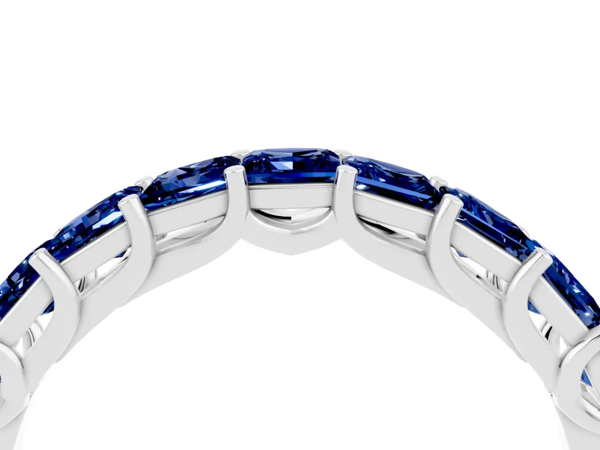 Princess Cut Blue Sapphire Channel-Set Eternity Band with Prong Setting Silver