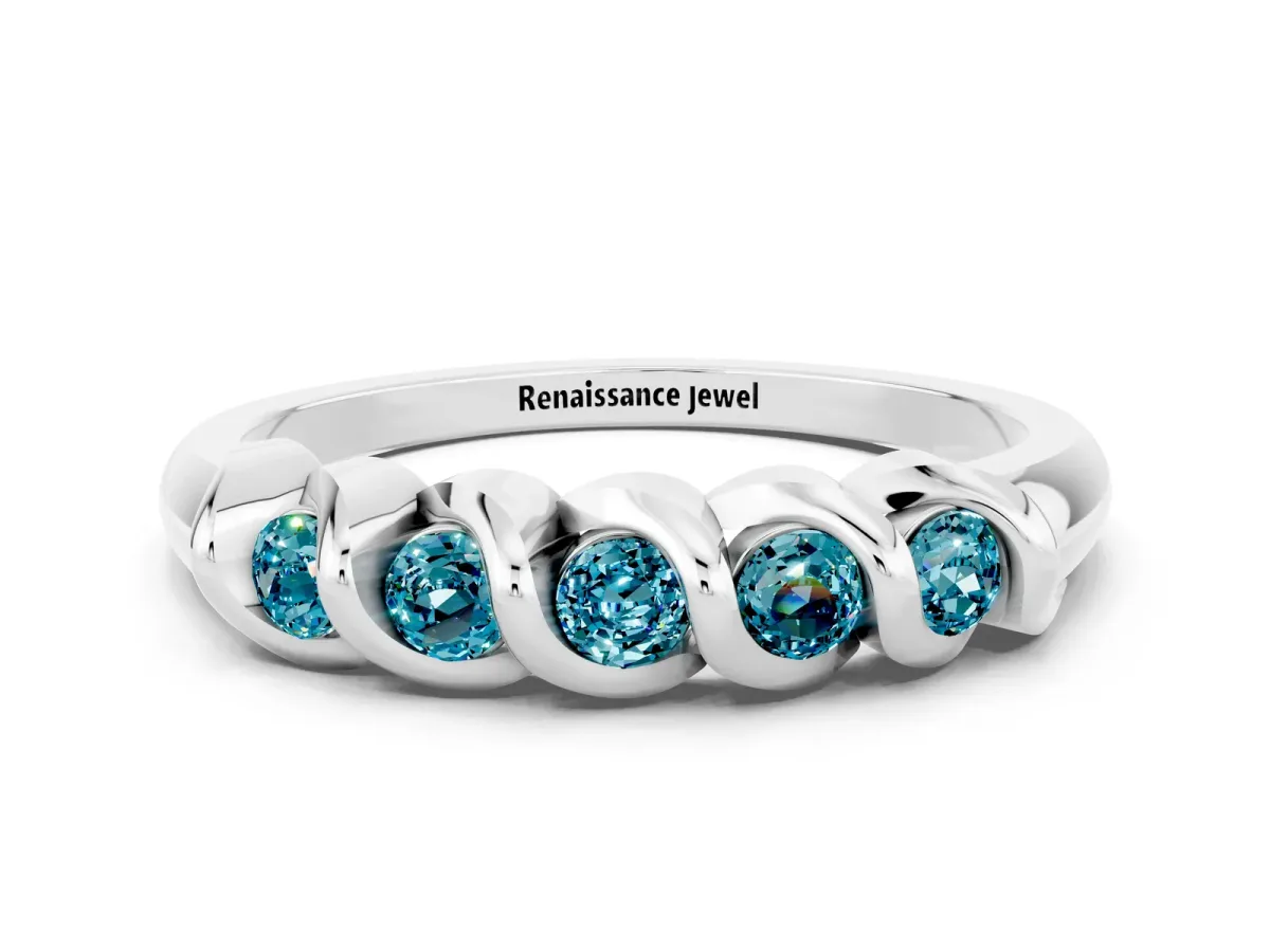 Round Blue Topaz Eternity Band with Twist Prong Setting Silver