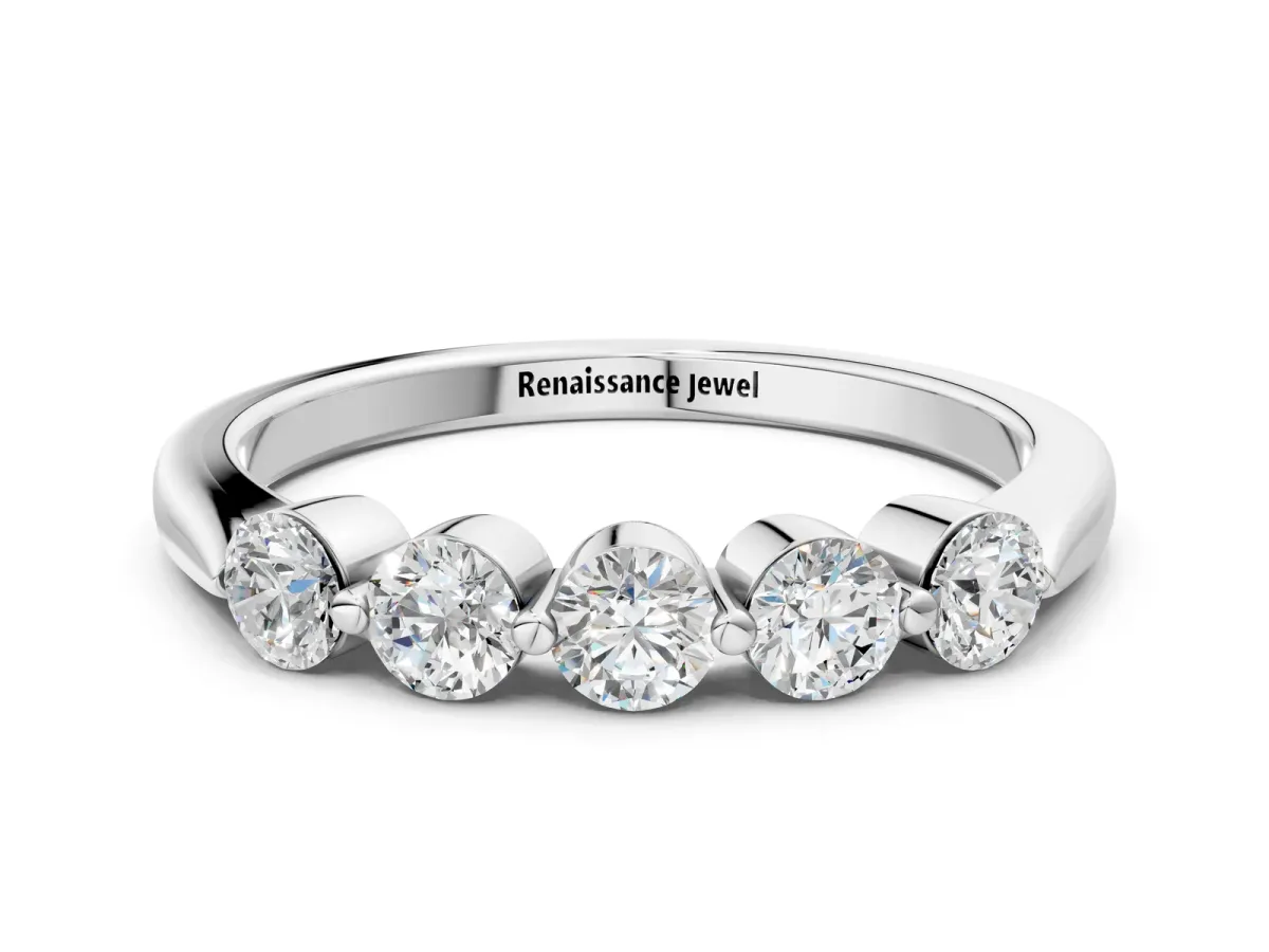 Five-Stone Round Diamond Half-Eternity Band with Prong Setting Silver