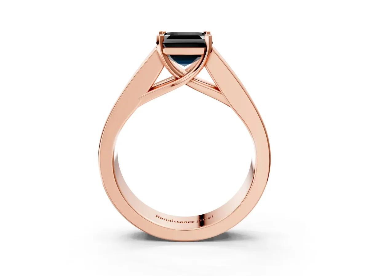 Fancy Black Asscher Cut Cut Channel Set Solitaire Ring with Four-Prong Setting Rose gold