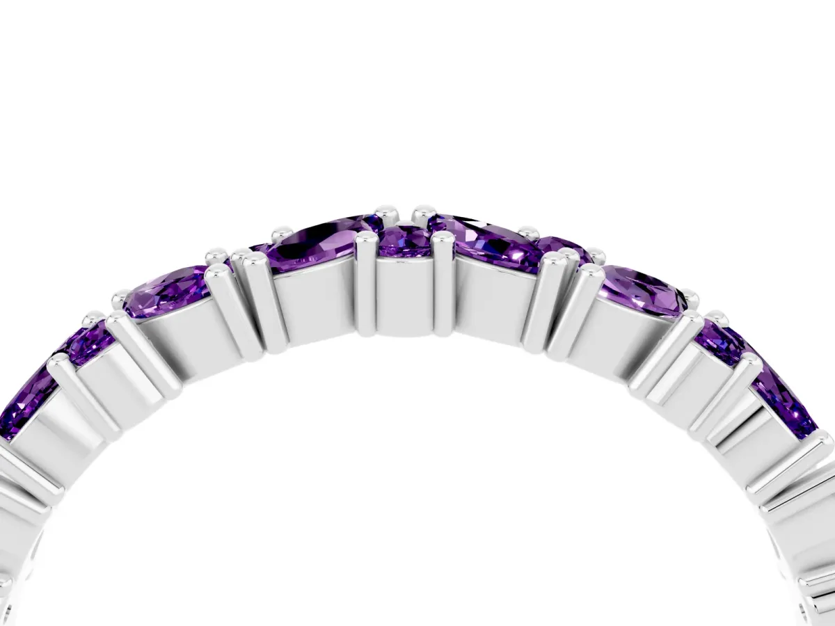 Marquise and Round Amethyst Vine Eternity Band with Prong Setting Silver
