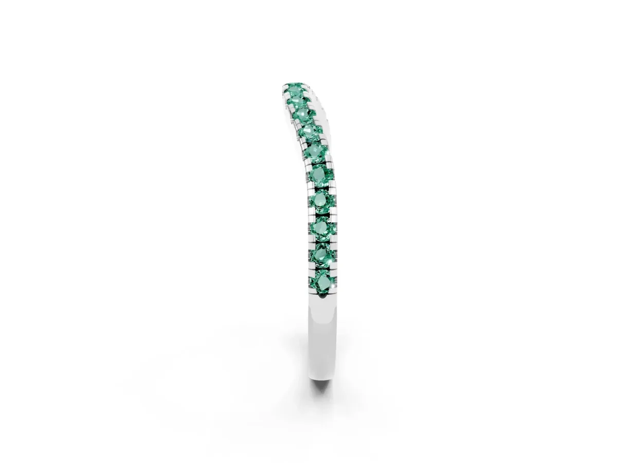Round Green Sapphire Pavé Half Eternity Band with Shared Prong Setting Platinum
