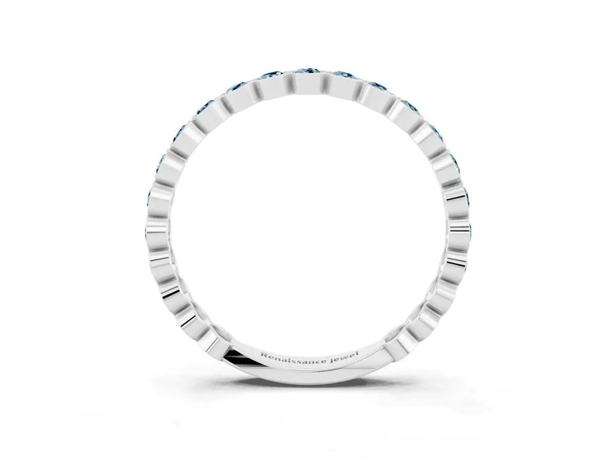 Round Aquamarine Bezel Set Eternity Band White gold