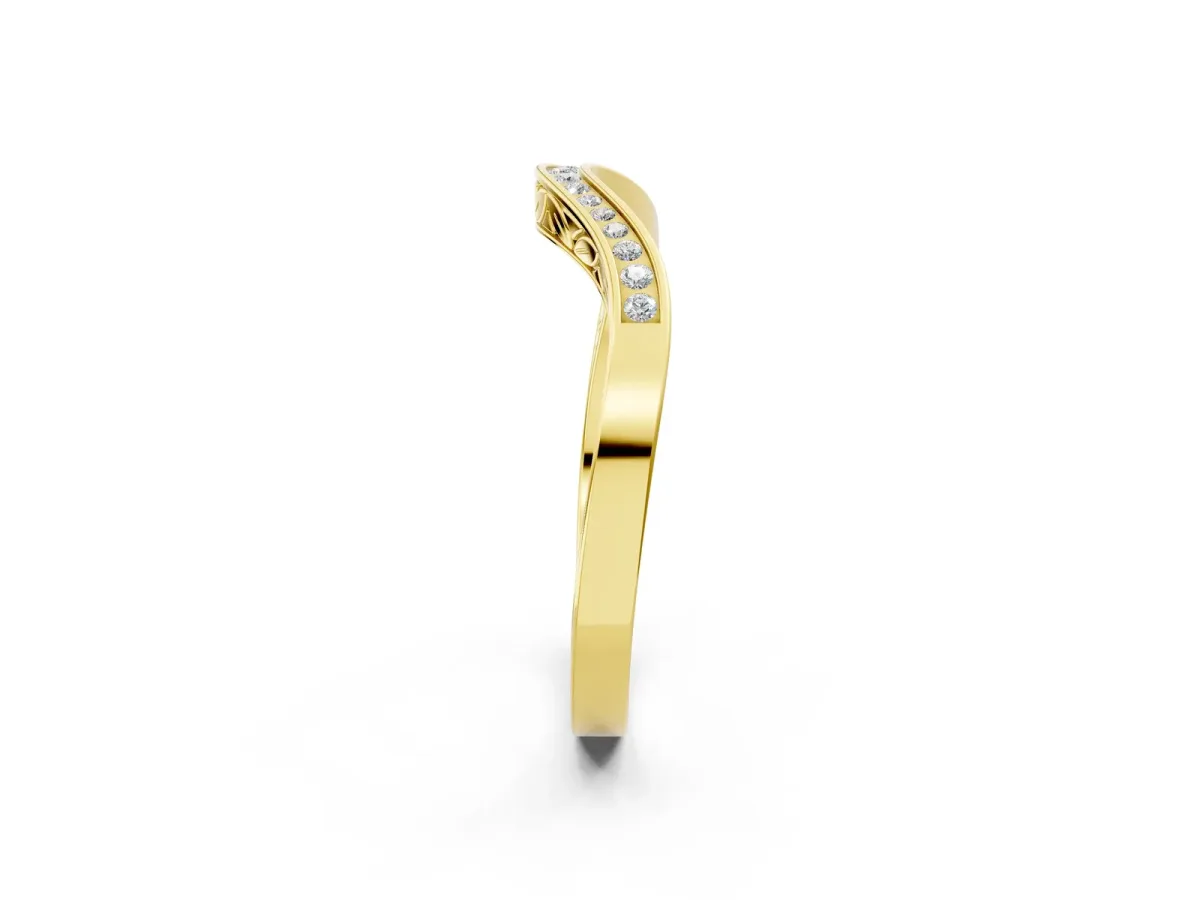 Round Cut Channel Set Wave Band with Pavé Setting Yellow gold