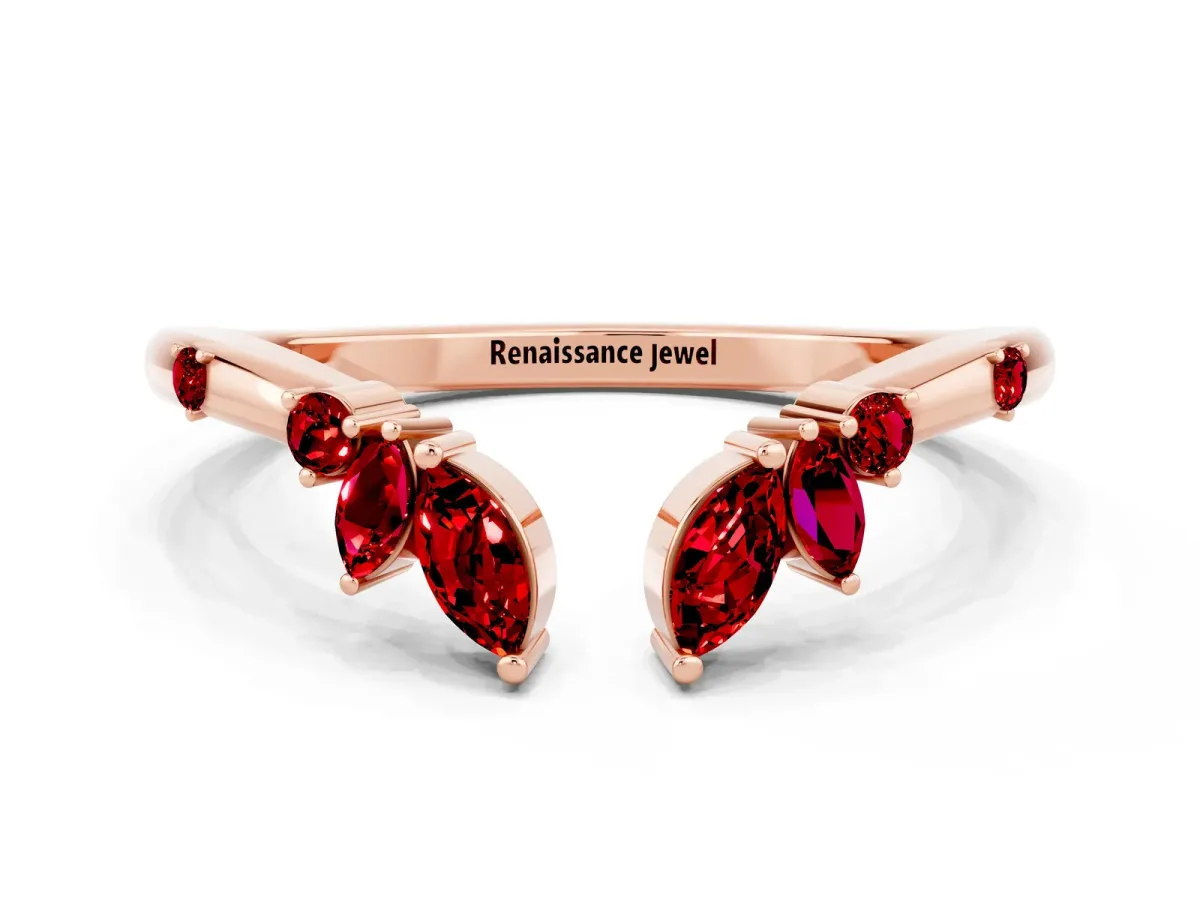 Open Marquise Cluster Ruby Band with Prong Setting Rose gold