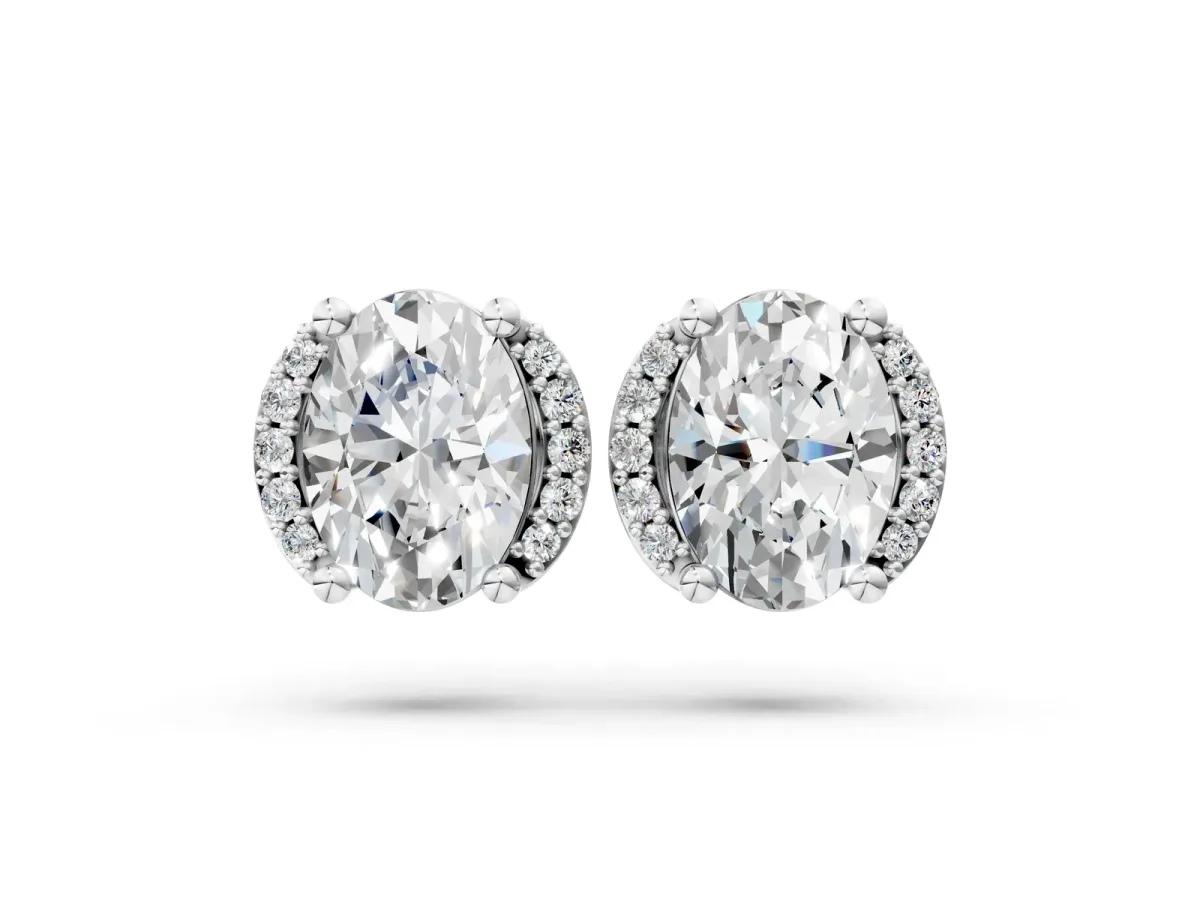 Oval Diamond Half Halo Stud Earrings Silver