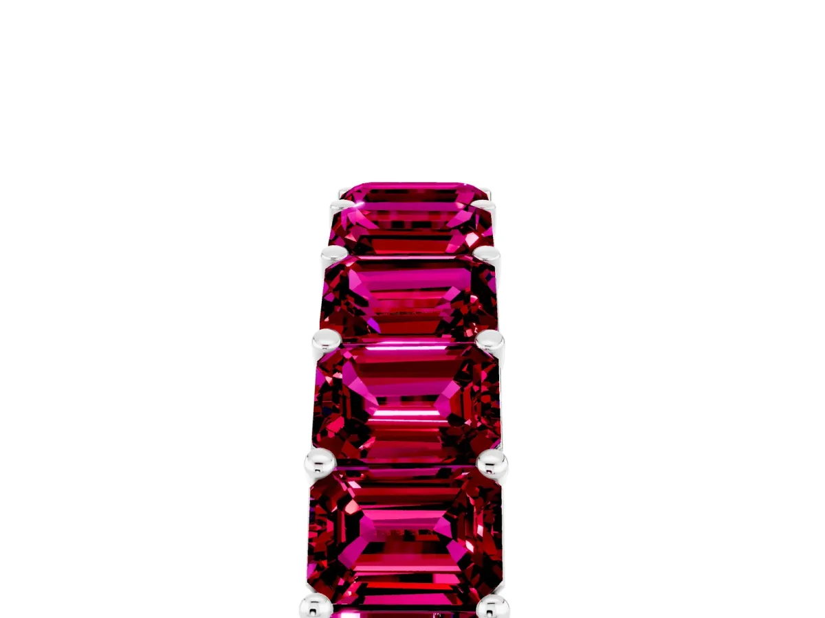 Emerald Cut Garnet Eternity Band with Shared Prong Setting Silver