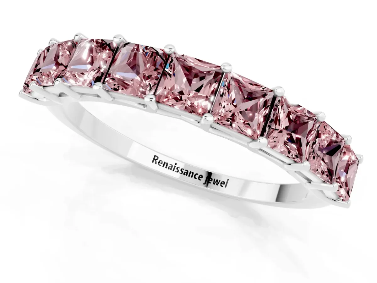 Princess Cut Morganite Channel-Set Eternity Band with Prong Setting Silver